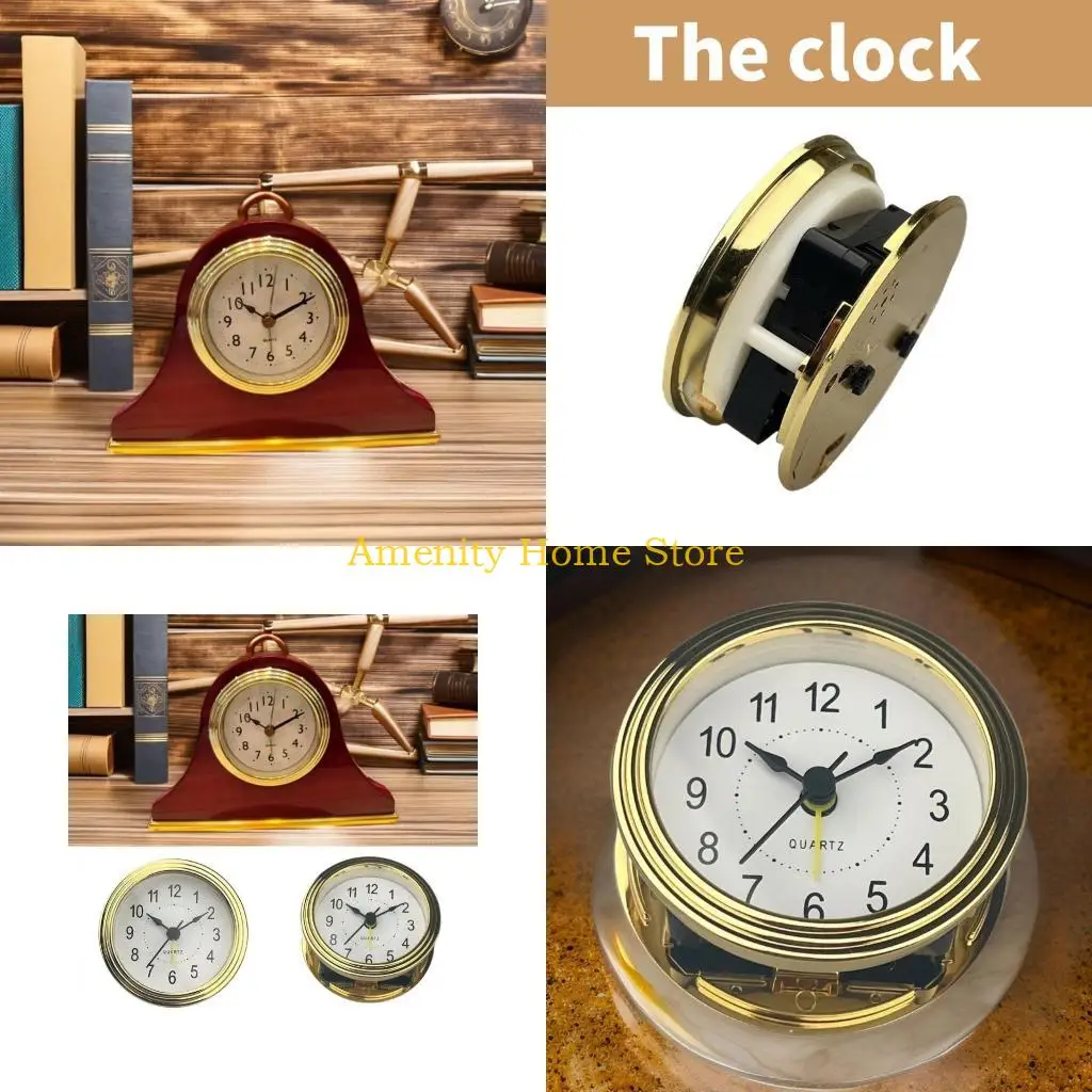 F26C 78mm Clock Insert Easy Reading Arabic Numerals Gold Trim Round Clock Insert Snooze Clock Movement for Art Craft Projects