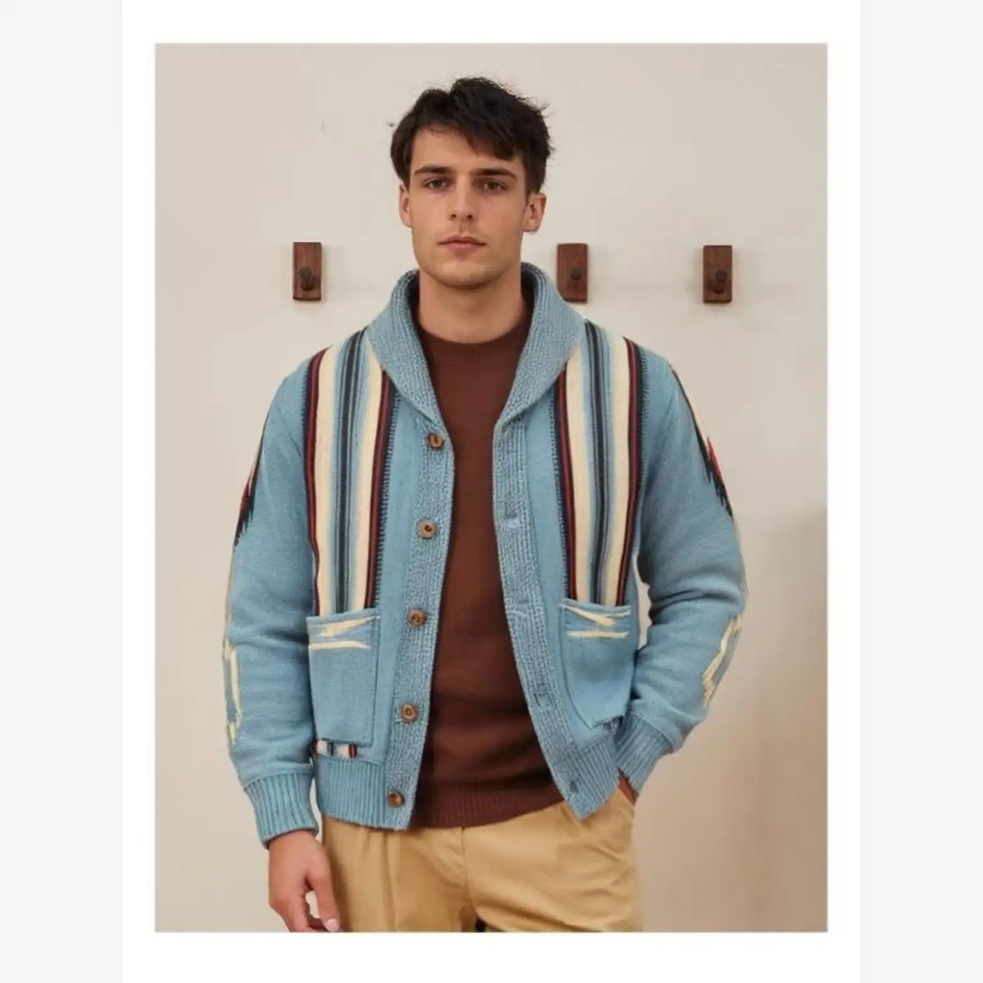 

Autumn Winter Men's Knitted irt Vintage Embroidered Sve Turn-down Collar Large Size Cotton 00% Ciwalk Faion