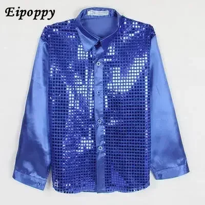 어린이 쇼 셔츠, 반짝이는 스팽글 무대 의상, 댄싱 코러스 셔츠, 남성 쇼