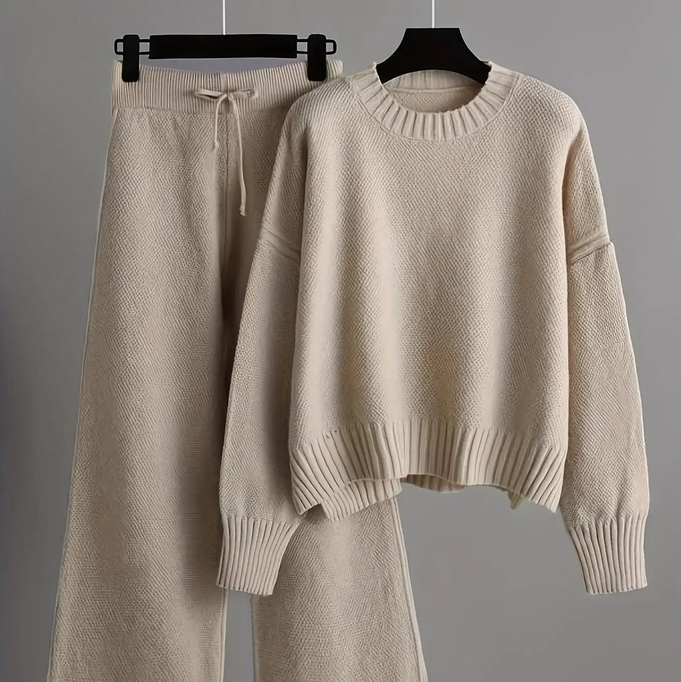 Herbst Winter Mode Lässig Gestrickte Faul Set frauen Lose Pullover Breite Bein Hosen Lange Hosen Zwei Stück Set