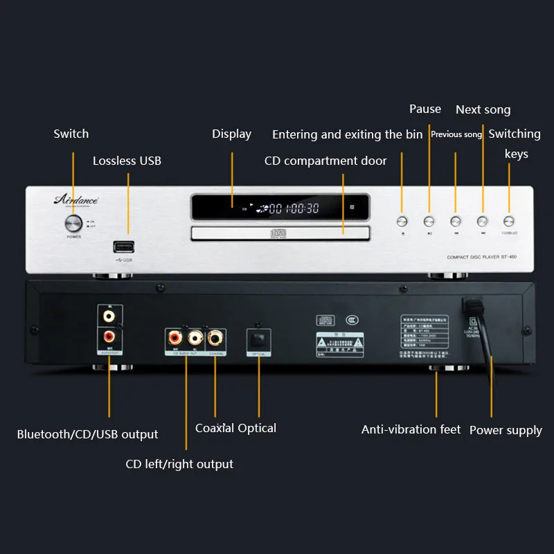 Flagship CD Player SD7402 OPA2604 Chip Architecture APTX Bluetooth 5.0 HD Lossless CD Player DTS Decoding DSP Audio USB Playback