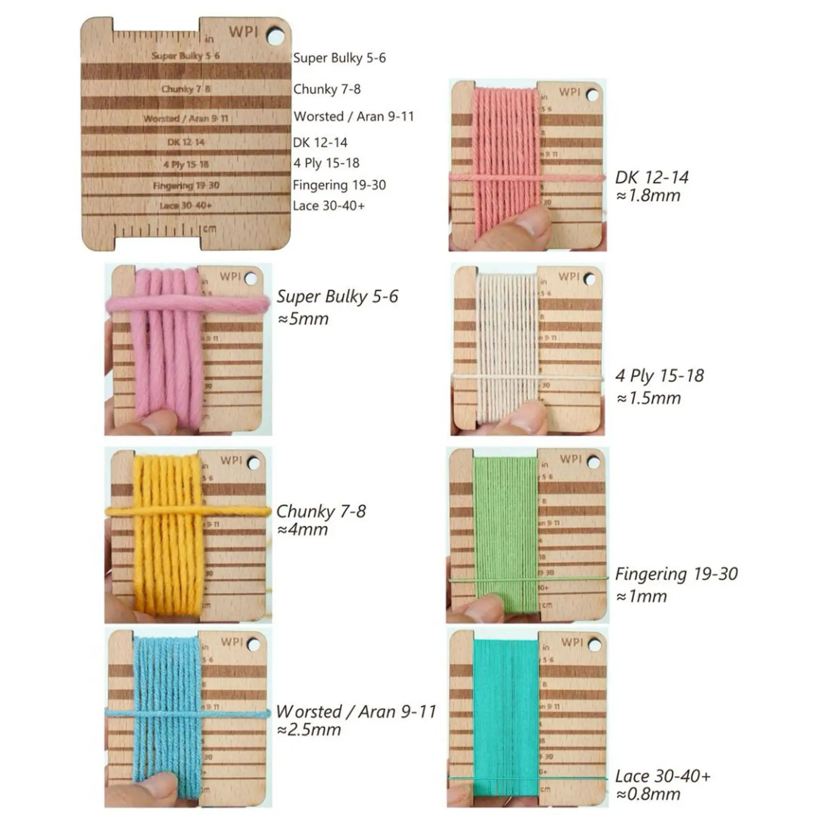 8x Versatile Wood Knitting Tools Set Including Crochet Rulers And Wool Carders Knitting Gauge Ruler 1 Knitter Ruler - view 2