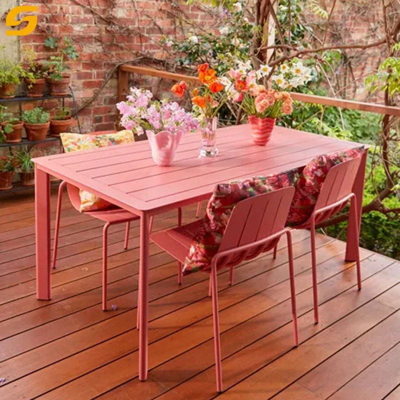 Modern Outdoor Garden Furniture Terrace Long Aluminum Table Set Restaurant Picnic Coffee Dining Table Outdoor Tables and Chairs