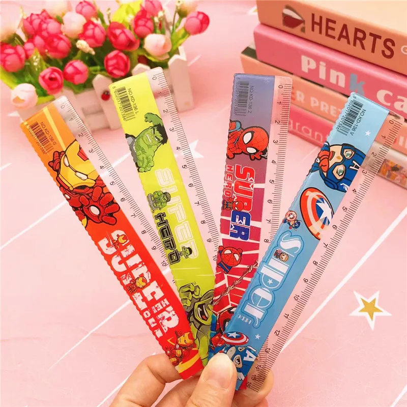 100pcs Anime Spider-Man 15CM Plastic Ruler Cartoon Avengers Painted Ruler Student Stationery Gift