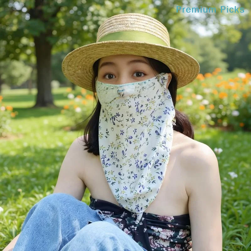 portableFlowers Summer Sunscreen Mask Full Face Ultraviolet Female Thin Section Cover Face Veil Mask Neck Neck Protector