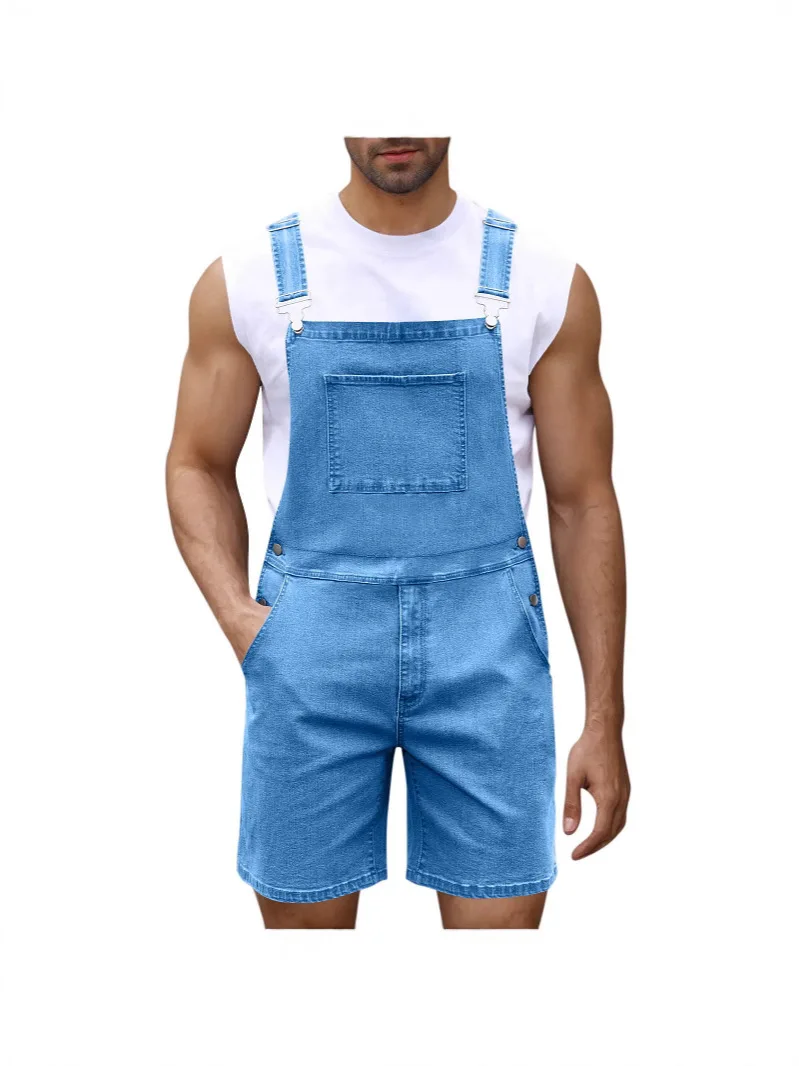

Premium-Fit Shorts Washed Indigo Relaxed Shorts Adjustable Suspender Denim Dungarees Streetwear Loose Casual Overalls
