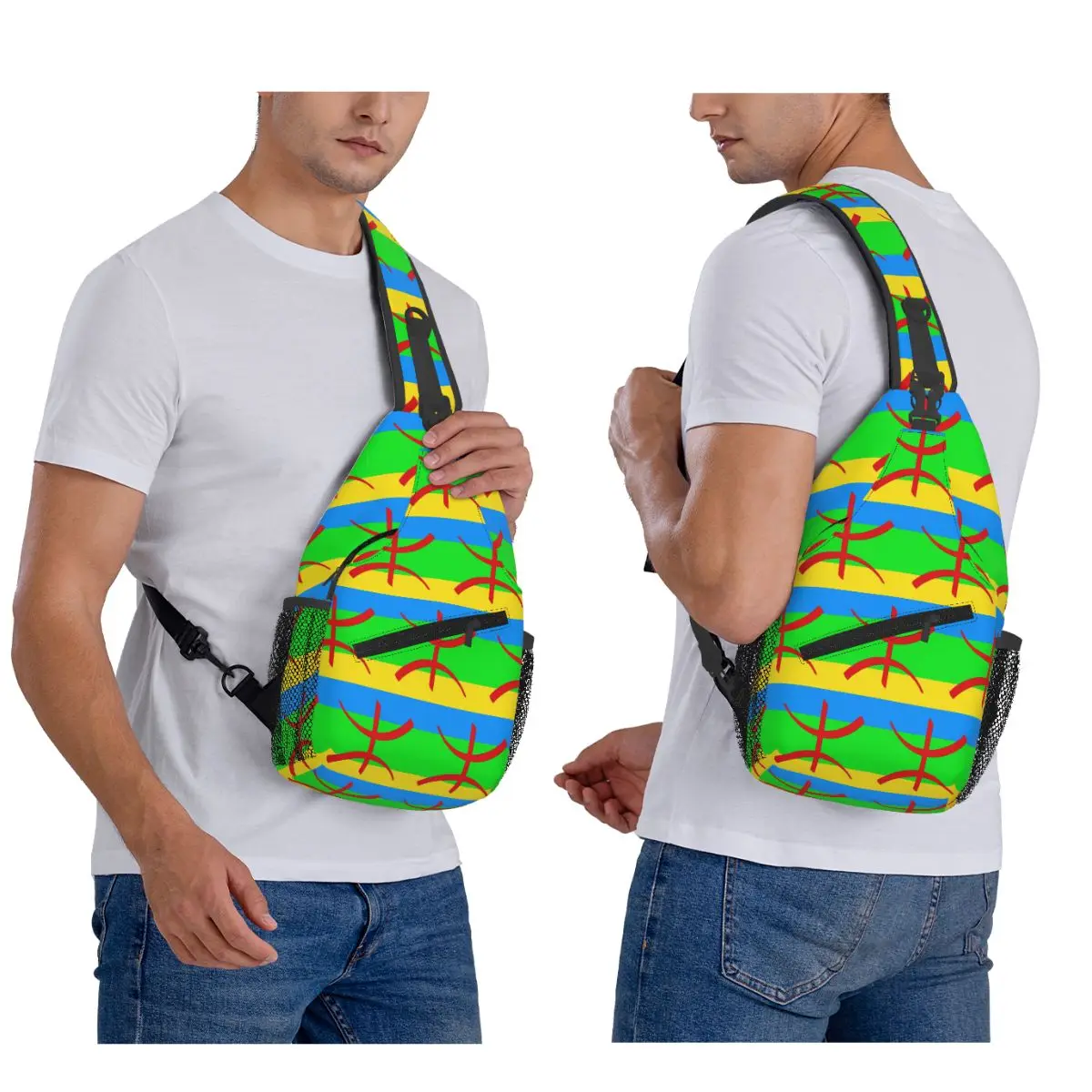 Amazigh Flag And Emblem Berber Amazir Imazighen Chest Bag Men Sling Crossbody Backpack Chest Bag Traveling Daypack Shoulder Bag
