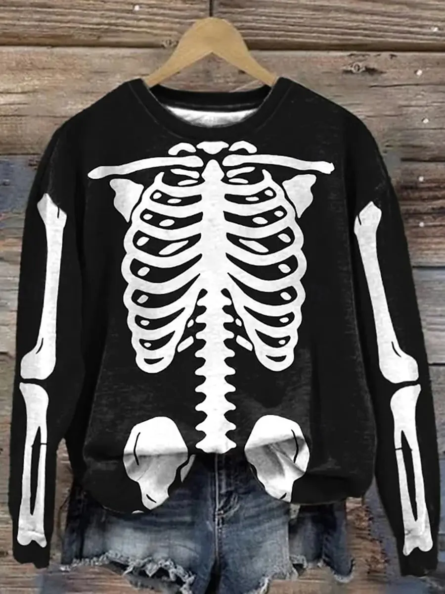 

Осенне-зимний пуловер, женский свитшот с принтом скелета на Хэллоуин, топы с 3D принтом и круглым вырезом, длинными рукавами, женская одежда, уличная одежда Y2K