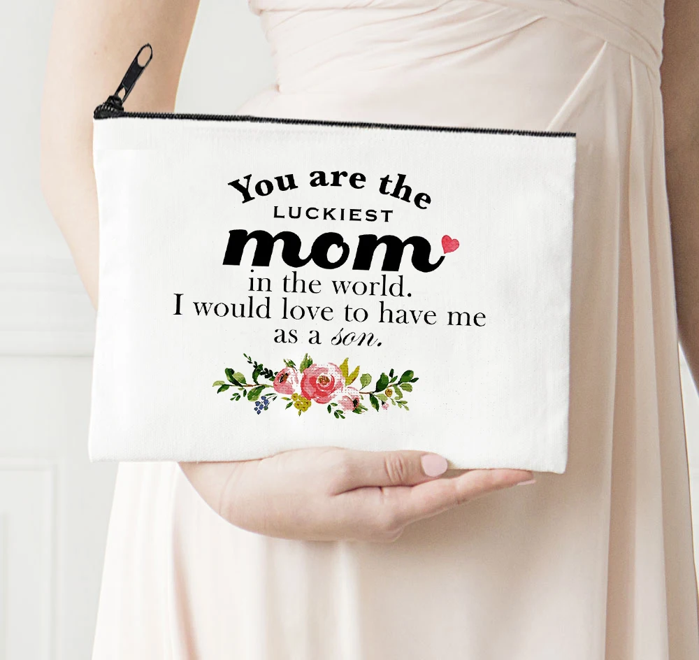 

Luck Mom Printed Cosmetic Bags Bachelorette Party Makeup Bag Toiletries Organizer Pouch Best Mom Purses Wedding Gifts