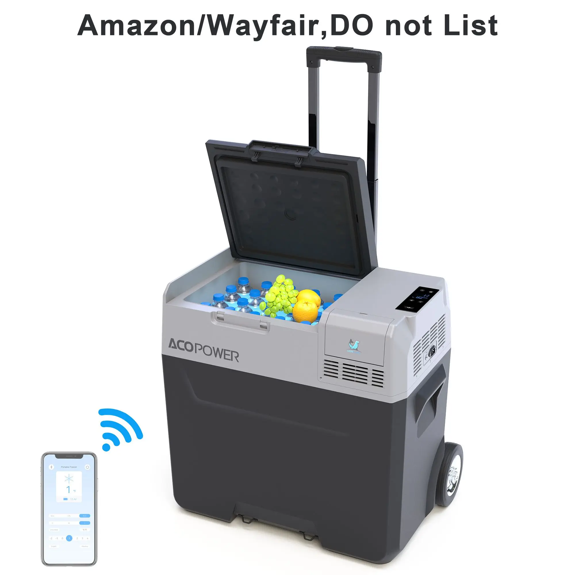 6'' Off-Road Wheels 45W Cooler Freezer Low Noise DB 32Qt Portable Refrigerator APP Control 40L Car Freezer Made Plastic