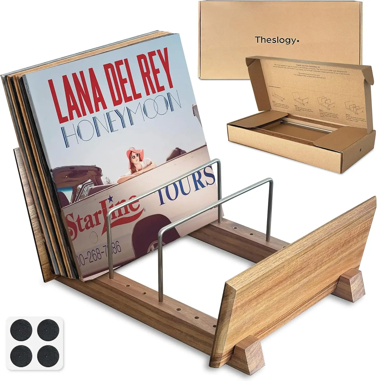 

Solid Acacia Wood & Metal Vinyl Record Storage, Holds 50-70 Albums, Elegant Organizer