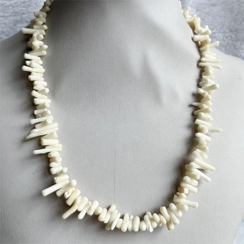 

Natural Irregular White Coral Stone Necklace Branch Plantlet Freeform Jewelry Vintage Seedlings Beaded Chain Strand Gift