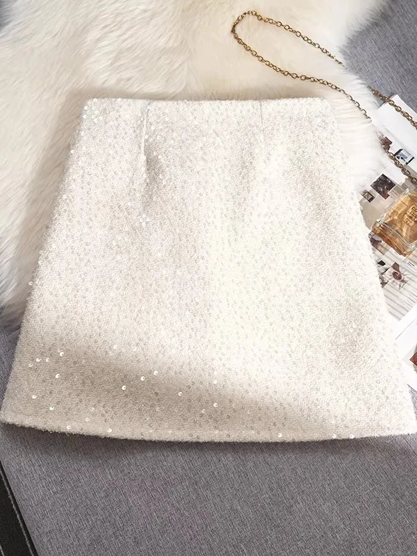 

iny Sequin Woolen Skirt High Waist Bodycon for Women Boot Friendly A-Line ort Skirt Ci Walk Polyester