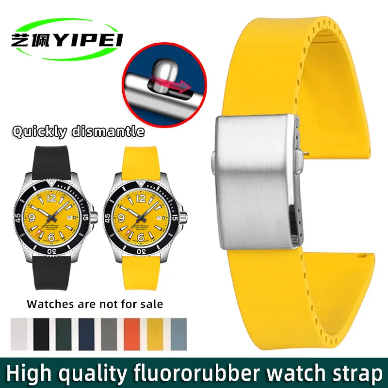 

18mm 19mm 20mm 21mm 22mm for Breitling Seiko Universal Quick Release Fluoro Rubber Steel Butterfly Buckle Watch Band Accessories