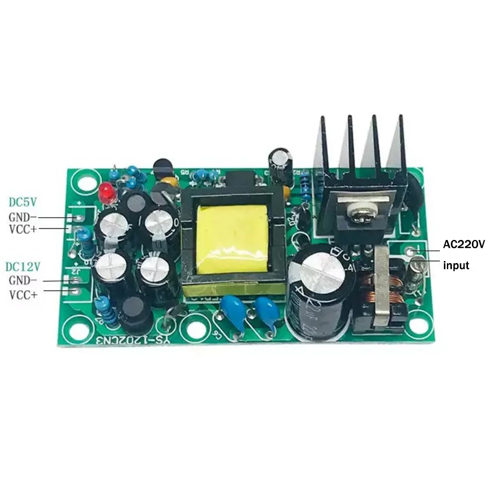 AC-DC Isolated Dual Output Power Supply 85-265V to 12V/5V 1A, Switching Converter Module for LED/Arduino/Industrial