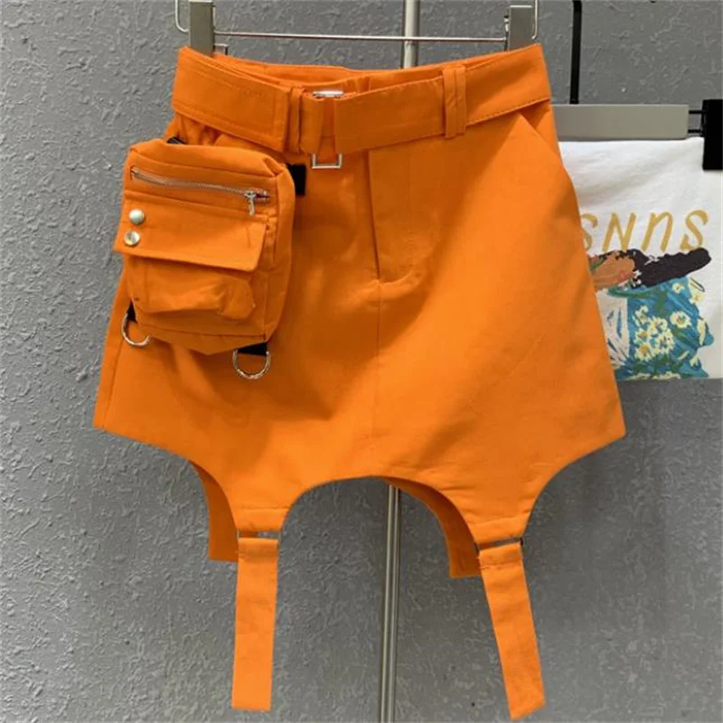 

Spring summer new orange high waist casual sports short skirt design sexy tooling a skirt women