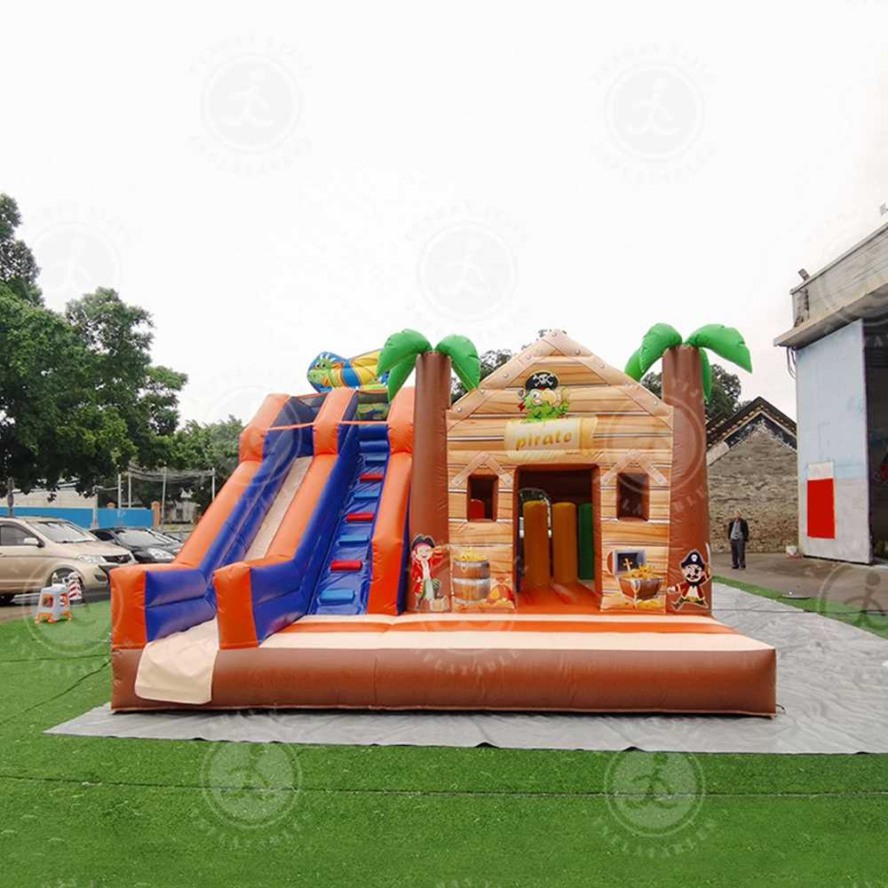 Outdoor tropical rainforest PVC inflatable large children's outdoor slide castle, inflatable bouncing slide