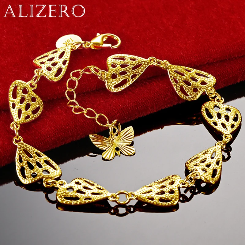 

ALIZERO 18K Gold Butterfly Hearts Bracelets For Women Wedding Banquet Party Gift Lady Fashion Fine Jewelry