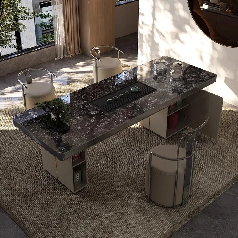 

Современный минималистичный элитный офис, вилла для отдыха, кунг-фу, большая доска, роскошный каменный чайный столик, итальянский светлый роскошный рок-доска, чайная доска