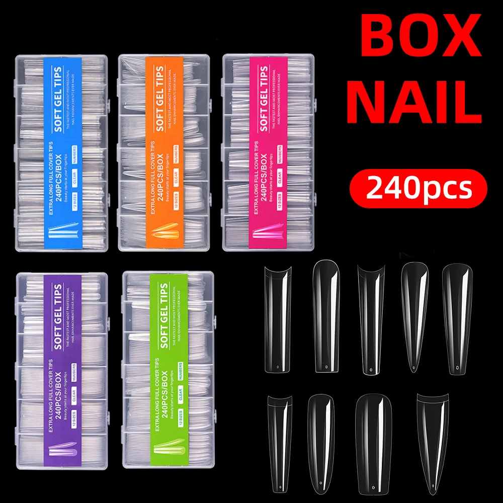 

240pcs/box Nail Art Press on False Nails Fake Nails Gel Nails Extension System Full Cover Nail Gel Tips Art Accessories Tool