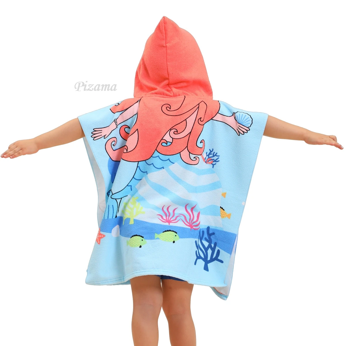 Toddler Baby Girls Hooded Bath Towels Mermaid Animal Cartoon Children\'s Cloak Beach Towels Quick Dry Soft Comfortable Towels