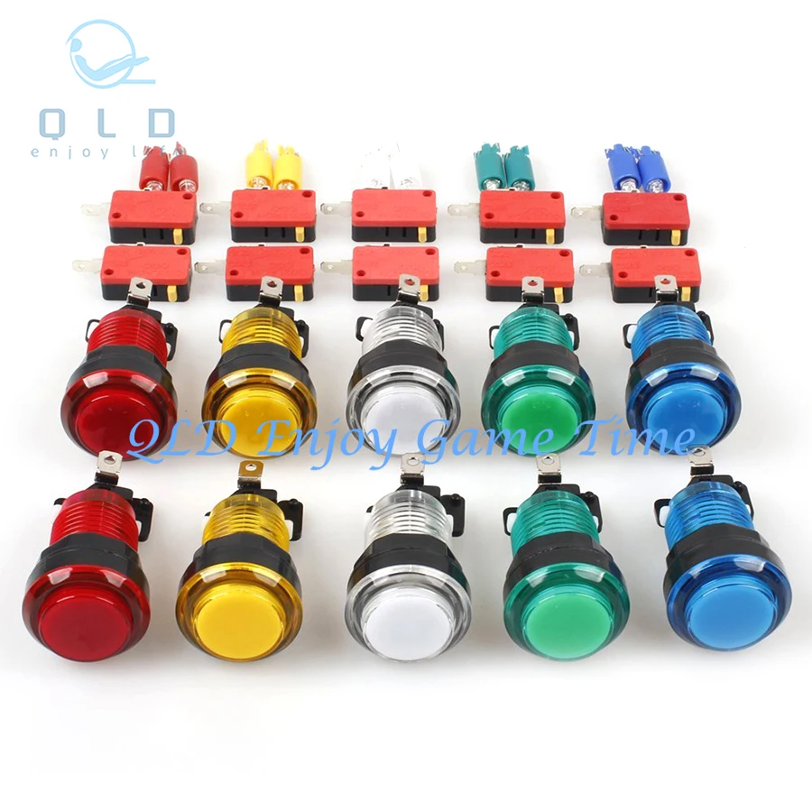 12PCs New 12V Transparent Glow Arcade Buttons with Micro Switch for Jamma Mame Games Parts Multicade Choice of 5 Colour