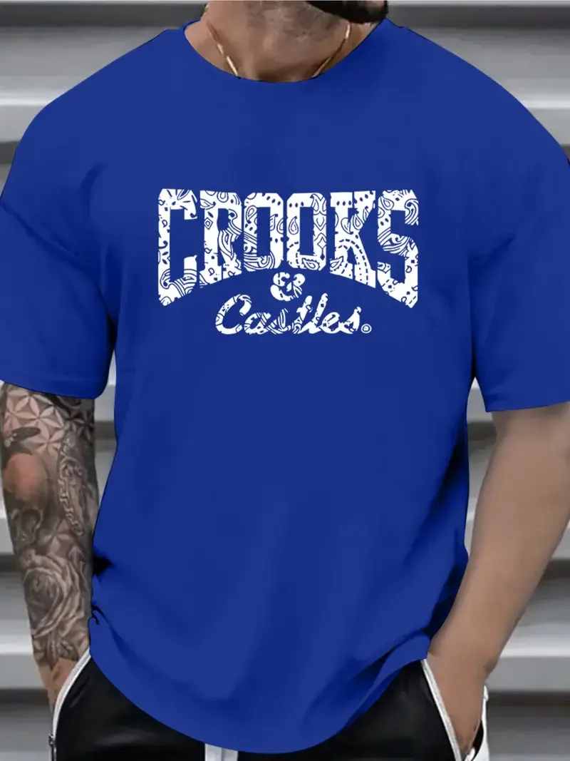 Crookes and Castle Men's Tropical Printed Short Sleeve Round Neck T-shirt - Bright Colors, Suitable for Fitness, Travel, and Lei