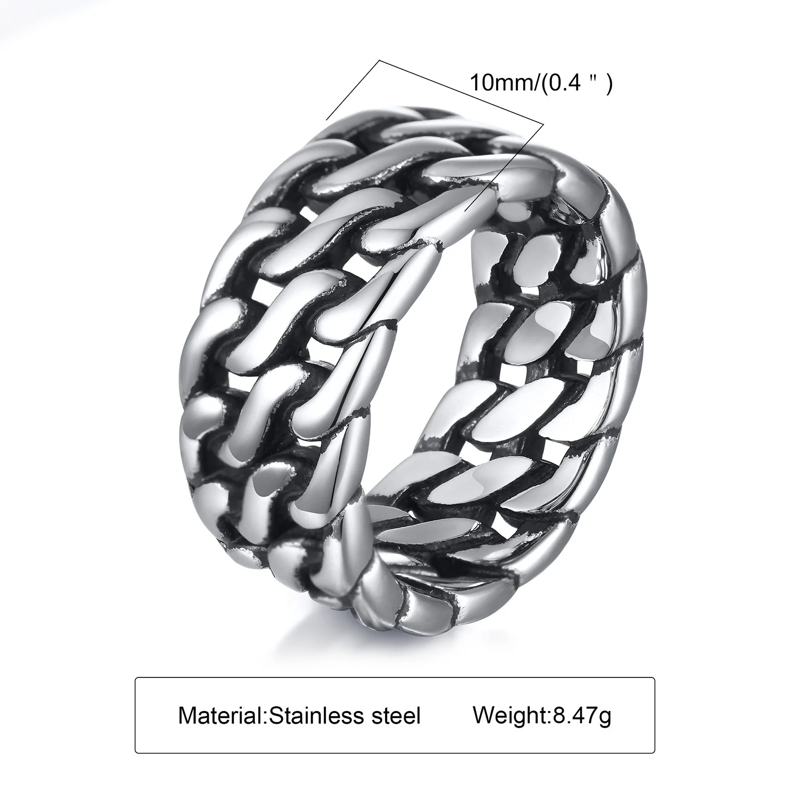 Stainless Steel Watch Band style Design Ring Men's Stainless Steel Tail Ring Retro Accessories