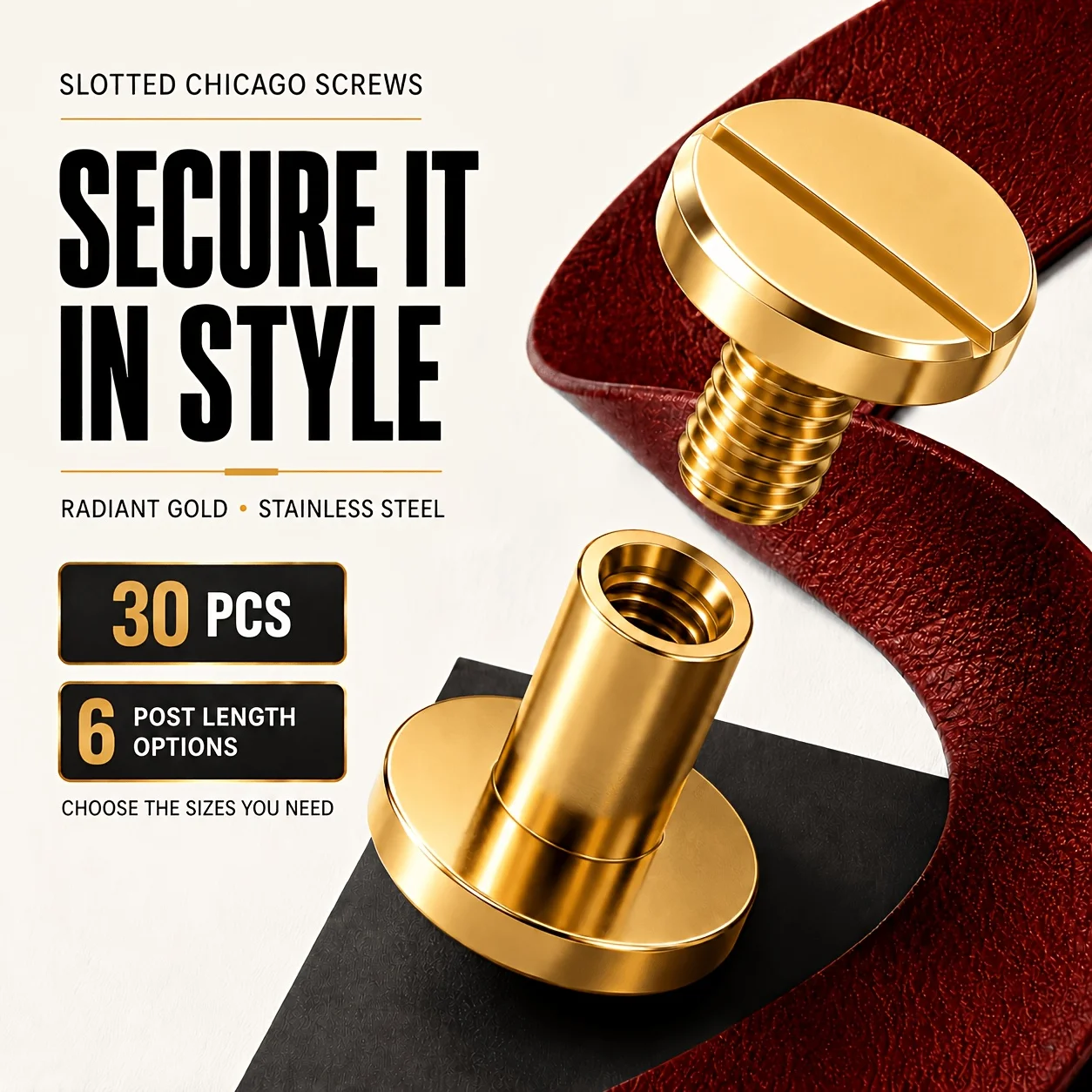 30PCS stainless steel Chicago screws, rivets, fixing screws, slotted double head rivets, luggage, leather, metal craftsmanship