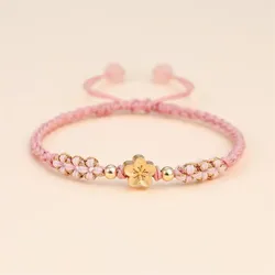 Chinese Style Hand-woven Adjustable Rope Bracelet Small Exquisite Peach Blossom Natural Stone Romantic Women Charm Fine Jewelry