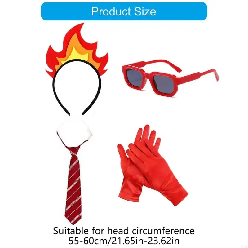 77HE – accessoires Costume en colère avec flamme, gants à rayures poilues, lunettes, Costume d'halloween Cosplay pour femmes