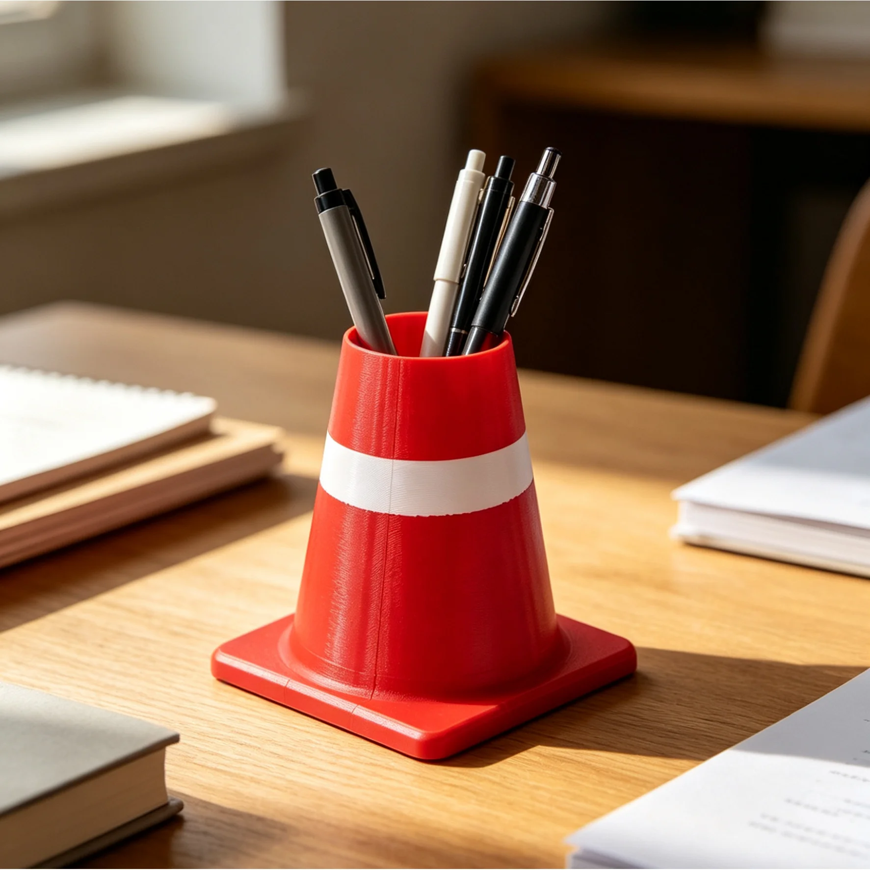 3D Printed Traffic Cone Pen Holder, Creative Road‑Barrel Shaped Pencil Cup, Funny Desk Organizer Storage Pot for Office Home