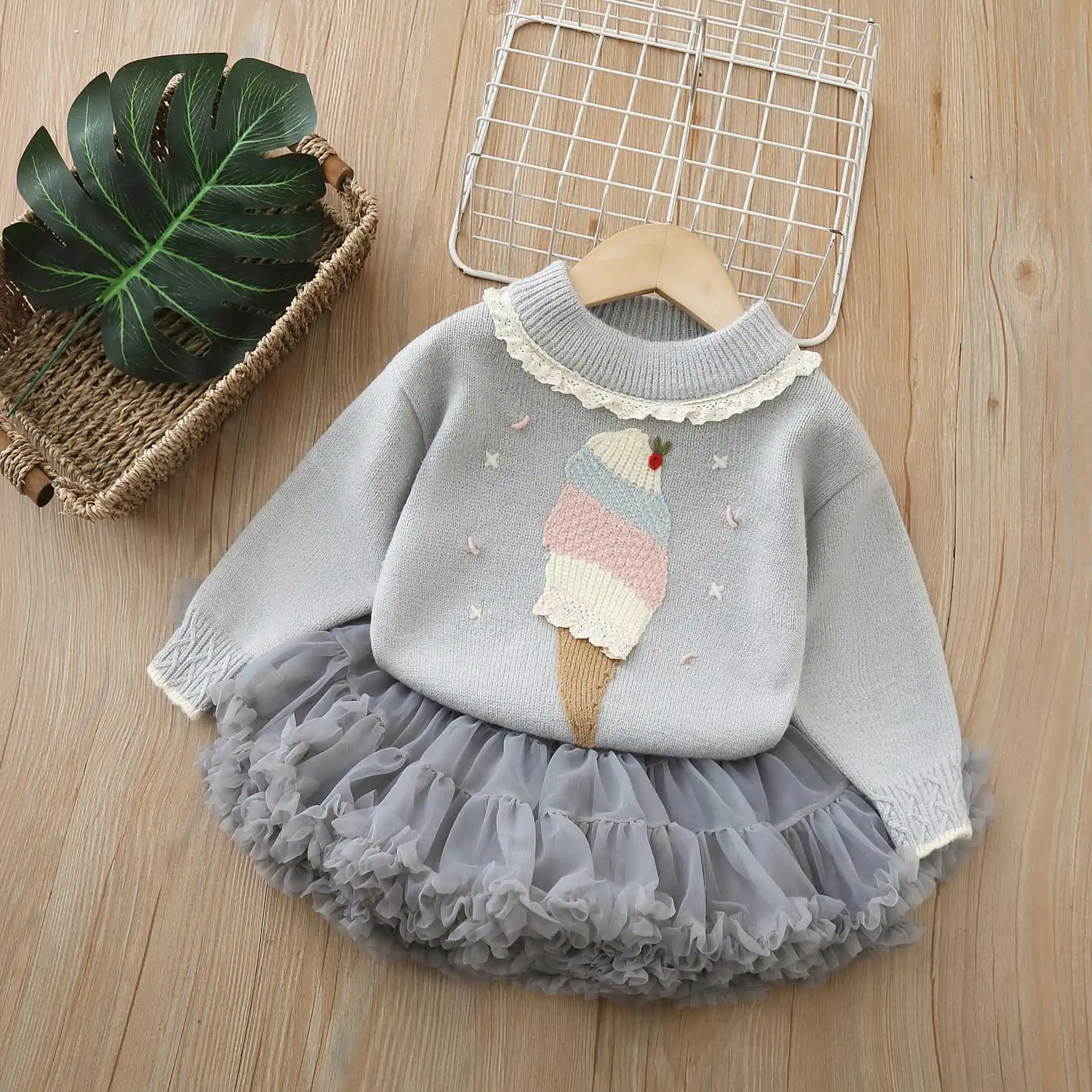 

Комплекты одежды для девочек, весенне-осенние детские шерстяные трикотажные свитера, топы, юбки, детский праздничный костюм для малышей, вязаная одежда, От 6 лет