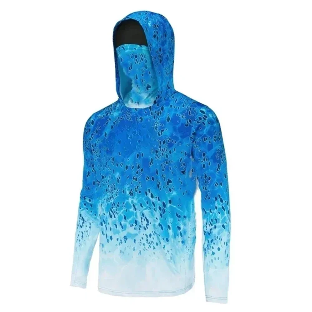 Herren-Marine-Tarnmuster-Fischerei-Hoodie, Sonnenschutz-Langarmshirt mit integrierter Maske, schnelltrocknendes Oberteil für das Angeln im Freien. – Detail 6