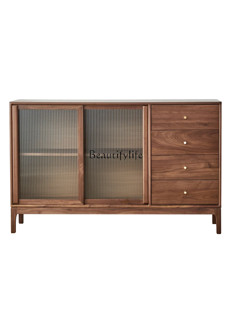 

Nordic Solid Wood Black Walnut Wood Sideboard Cabinet Modern Minimalist Locker