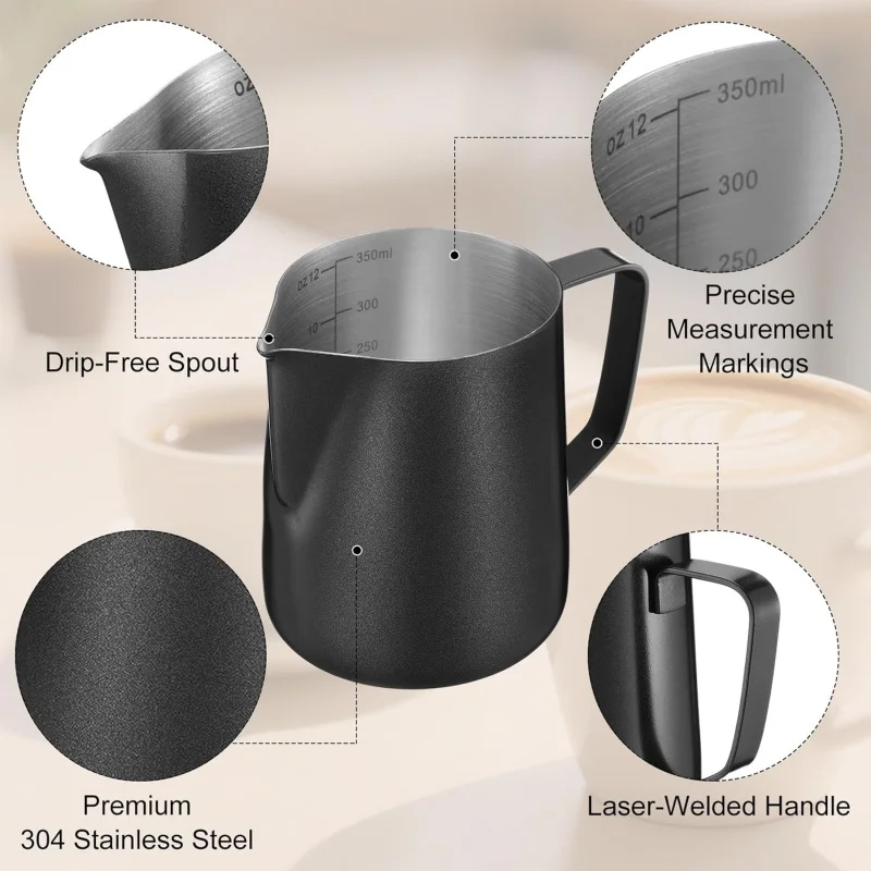 

Бытовая кофемашина, молочная банка, пароварка, чашка из пены (12 унций), 6 горшков для молока из нержавеющей стали 304 для капучино