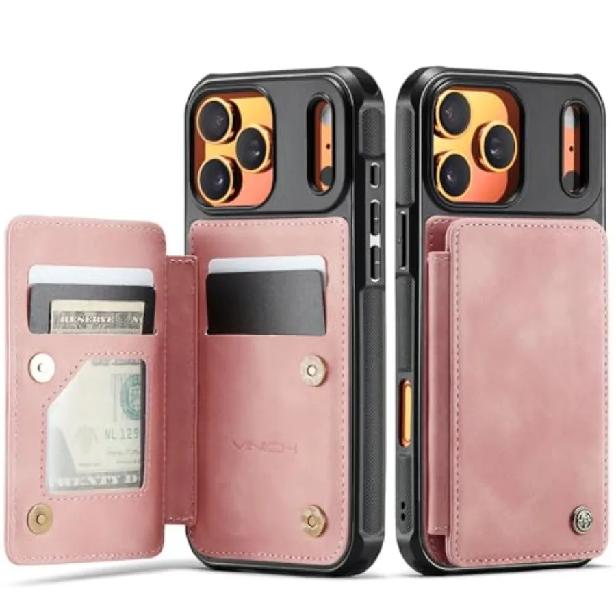 

Розово-розовый защитный чехол-кошелек с отделениями для карт RFID и подставкой для iPhone 17 Pro Max 6.9, противоударный дизайн Premium