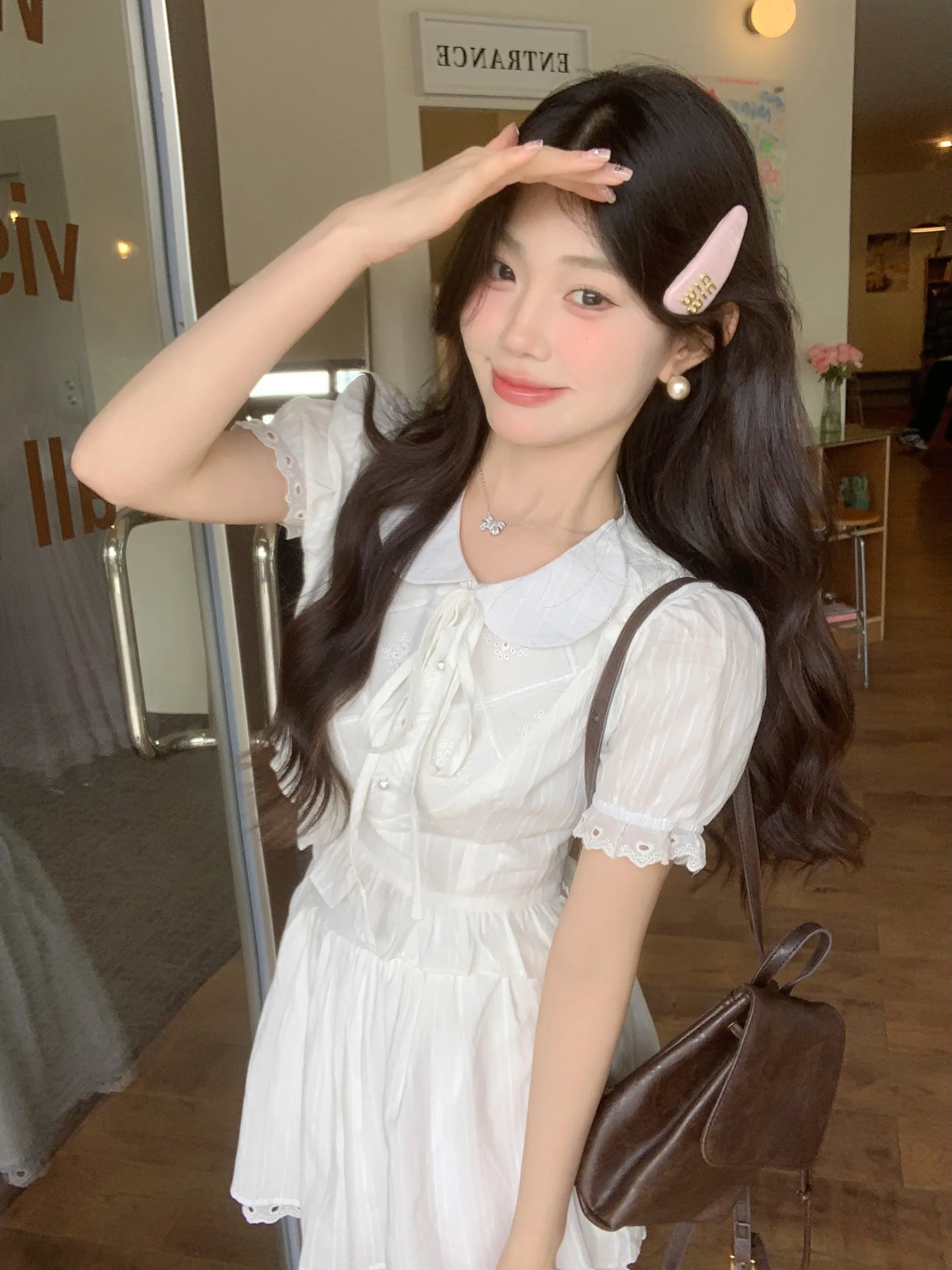 Sweet Girl Sle Japanese Faion Set Women's Summer 2025 New Doll Collar irt f-length Skirt Lace Two-piece Set