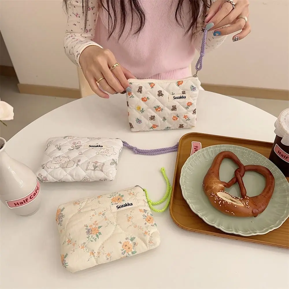 Fashion Flower Pattern Coin Purses Small Fresh Cotton Coin Wallet Lady Girls Earphone Coin Key Money Storage Bag Zipper Pouch