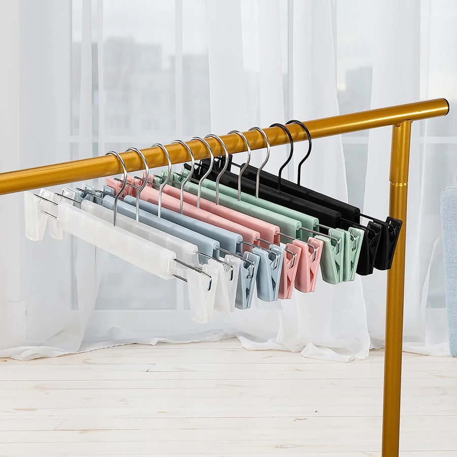 10 trouser racks with clips, five-color options, suitable for storing pants, skirts, socks, bath towels, underwear and more