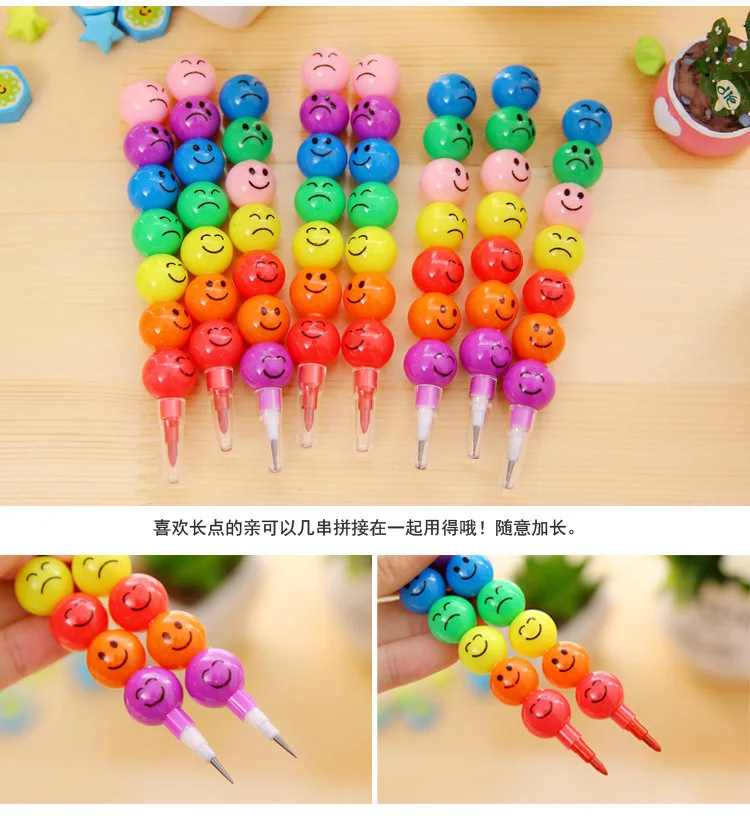 

50Pcs Cute Cartoon Funny Face Smiles Sugar-coated Haws 7 Color Pencil Stationery Kids Children Gifts