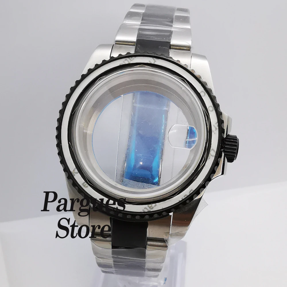 40mm silver black sapphire glass case strap fit NH35 NH36 ETA2836 DG2813 Miyota8215 ETA2824 PT5000 movement Watch