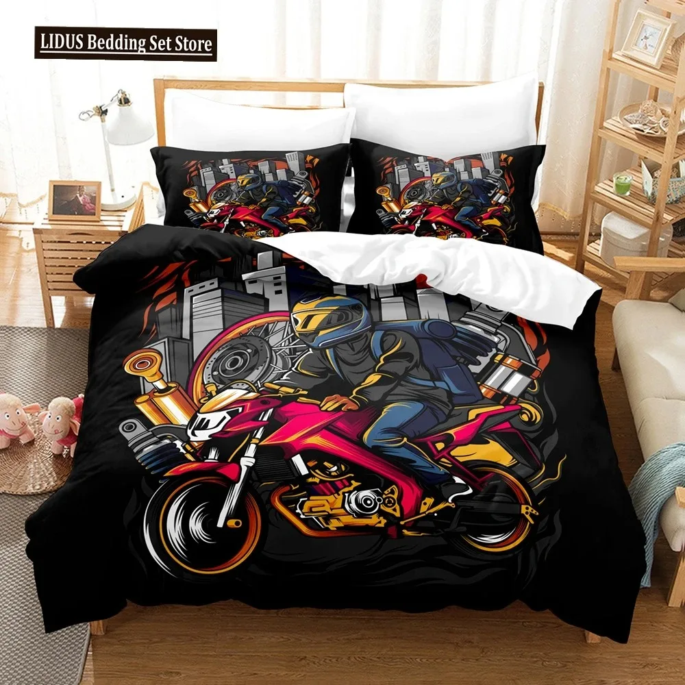 

Motorcycle Duvet Cover Set Dirt Bike Extreme Sports Theme For Boy Girl Motocross Racer Polyester Bedding Set King Queen Size