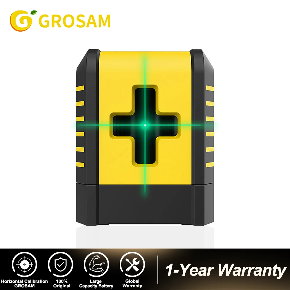 GROSAM 2 Lines Red/Green Laser Level Self Levelling 3 degrees Green Beam Laser Horizontal & Vertical Cross-Line