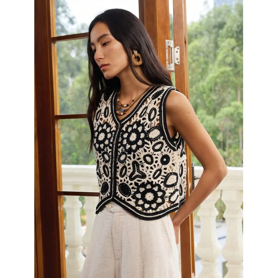 

Retro Ethnic Sle Svel Knitted Sweater Vest ort Outerwear for Women Spring Autumn Layering Faion Small Jaet