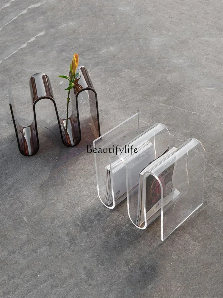 طاولة قهوة من الأكريليك الشمالي، رف مجلة ذو حافة شخصية، بسيط وعصري