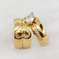 Western Designer Titanium Jewelry Ring cz Diamond Lover's Hearts 18k Gold Plated Wedding Engagement Ring Sets for Men and Women