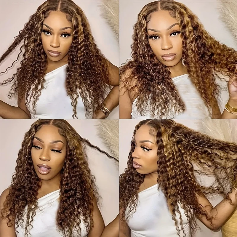 200% 13x4 5x5 Highlight Human Hair Wig Jerry Curly Deep Wave Lace Front Wig For Women 13x4 Ombre Lace Frontal Wig Human Hair Free Part Pre view 5