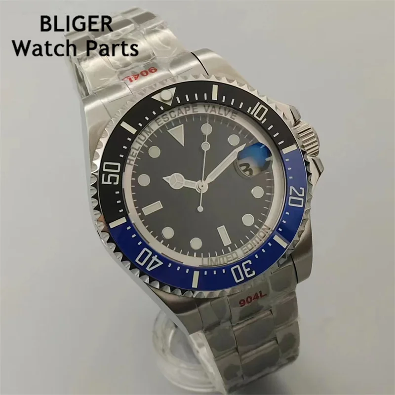 

BLIGER 43mm SEA Dive Watch For Men NH35 MIYOTA 8215 PT5000 AR Coating Sapphire Glass Magnified Date Green Luminous Ceramic Bezel