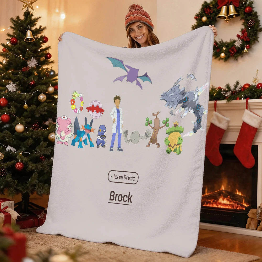 Pokemon Pikachu Gengar Bulbasaur Charmander Squirtle Psyduck Flannel Throw Blanket Soft Warm Blanket for Sofa Bed Home Decor Gif